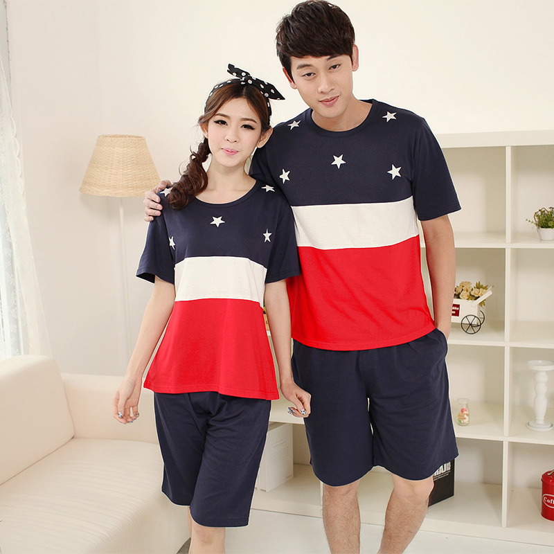 Summer short-sleeve lounge five-pointed star shorts casual outdoor lovers sleepwear twinset Free Shipping