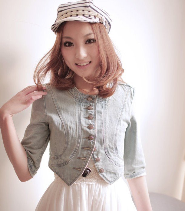 Summer single breasted Women personalized denim all-match coat short design small cape 380g