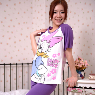 Summer sleepwear female 100% cotton short-sleeve sleepwear cartoon sleepwear quality women's lounge 2 piece set