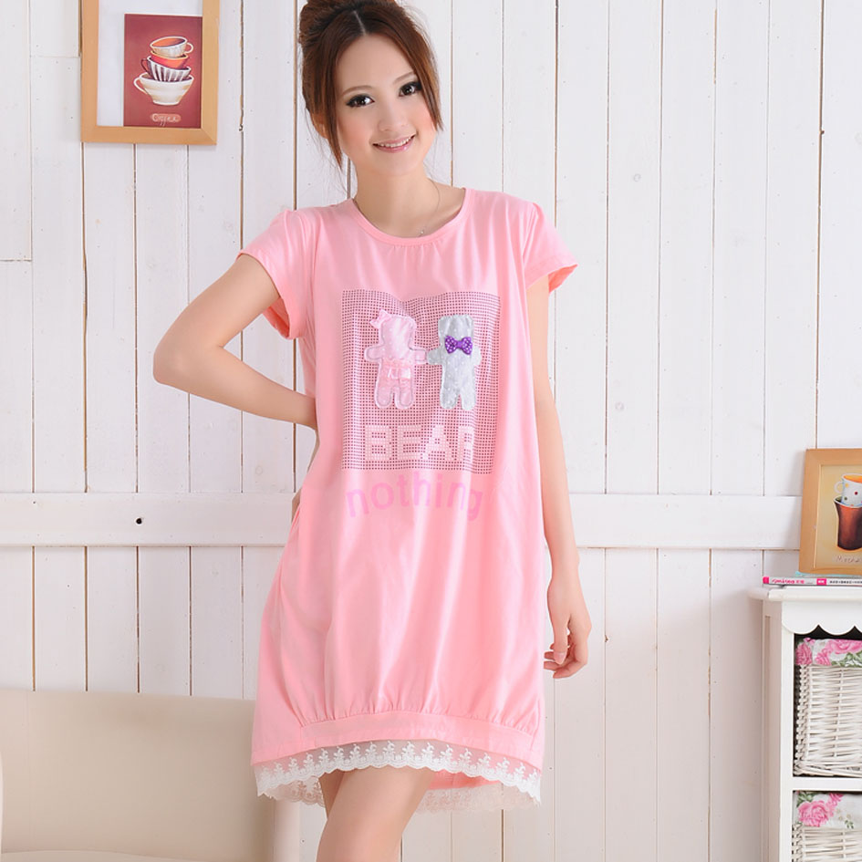 Summer sleepwear female summer nightgown women's short-sleeve cotton sleepwear one-piece dress princess lounge sexy