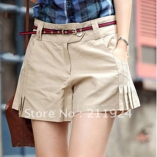 Summer solid color brief belt pleated 100% cotton shorts culottes