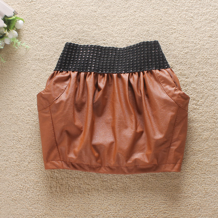 Summer solid color paillette leather small short skirt  women's Free Shipping