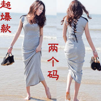 Summer solid color sexy ultra long paragraph one-piece dress beach dress beach dress