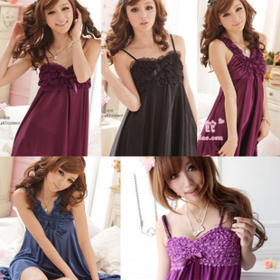 Summer spaghetti strap nightgown female summer viscose spaghetti strap sleepwear solid color lace sleepwear sexy nightgown