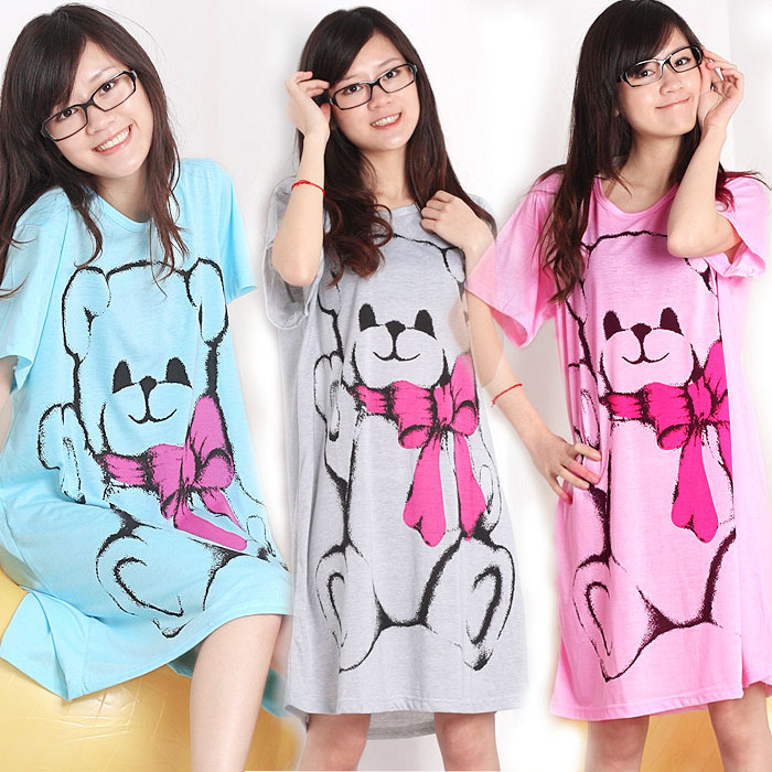 Summer summer cartoon bear women's short-sleeve loose sleepwear lounge nightgown