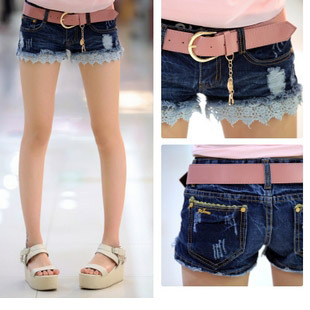 Summer summer flow to be distrressed lace decoration patchwork denim shorts