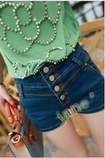 Summer waist wild multi-breasted denim shorts