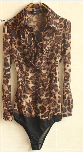 Summer women fashion korea style leopard printing chiffon joker jumpsuit shirts romper blouses