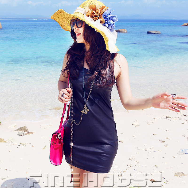 Summer women's 2012 black slim hip vest leather quality one-piece dress female