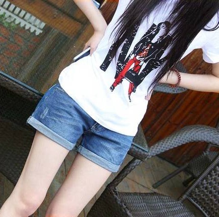 Summer women's 2013 denim shorts roll-up hem hole loose plus size denim shorts female