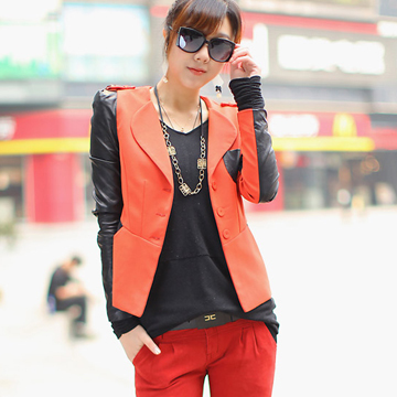 Summer women's buckle eurosceptic PU leather clothing short jacket