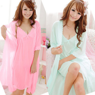 Summer women's sexy viscose silk spaghetti strap sweet ladies nightgown robes sleepwears pajmas twin set