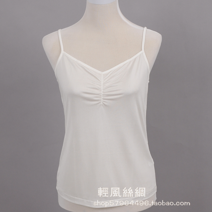 Summer women's silk knitted basic spaghetti strap vest mulberry silk pleated chest thin spaghetti strap underwear