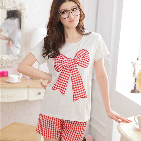 Summer women's sleepwear woven short-sleeve sleepwear female lounge women's casual sleep set