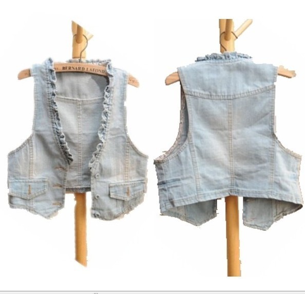 Summer women's vivi magazine denim vest ruffle hem denim vest 922