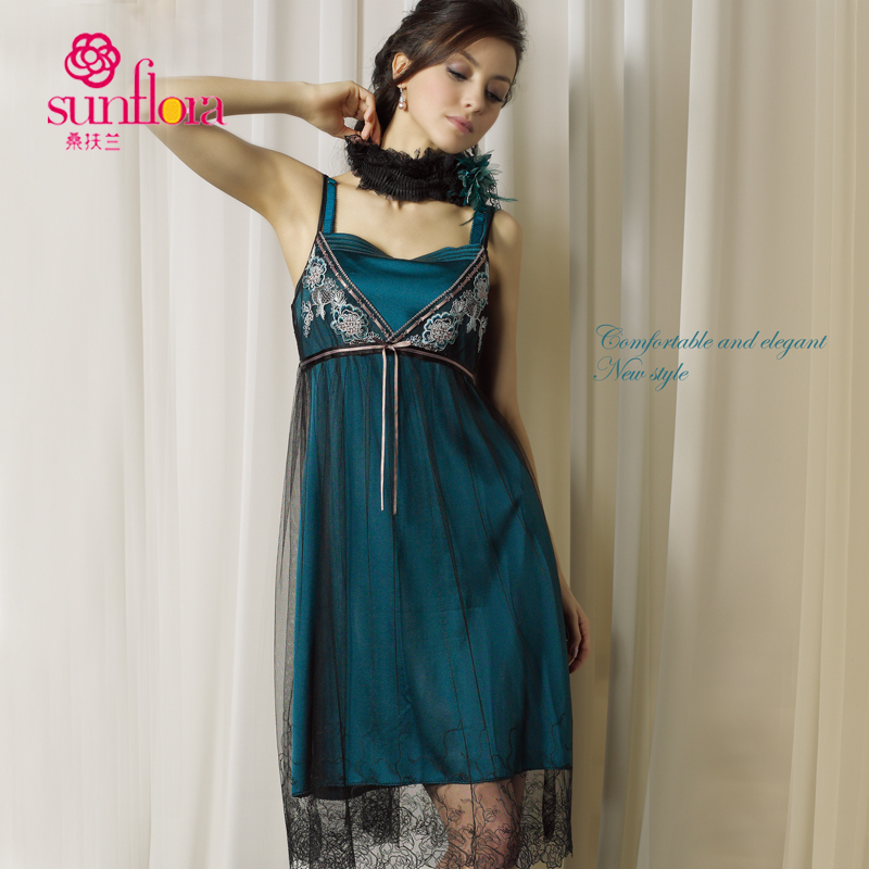 Sun flora quality embroidery two-piece silk suspender skirt nightgown fna03