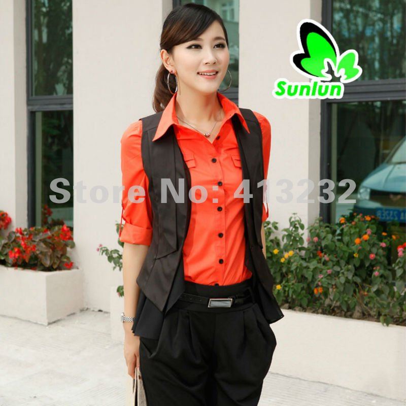 Sunlun Fantasy Zone 2012 New Women's Elegant Fashion Chiffon Split Joint Waistcoat Ladies Vest Free Shipping