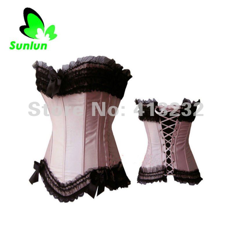 Sunlun Fantasy Zone Free Shipping Ladies' Fashion Black Lace Corset Women Lingerie  + G-string  2012 New Arrival