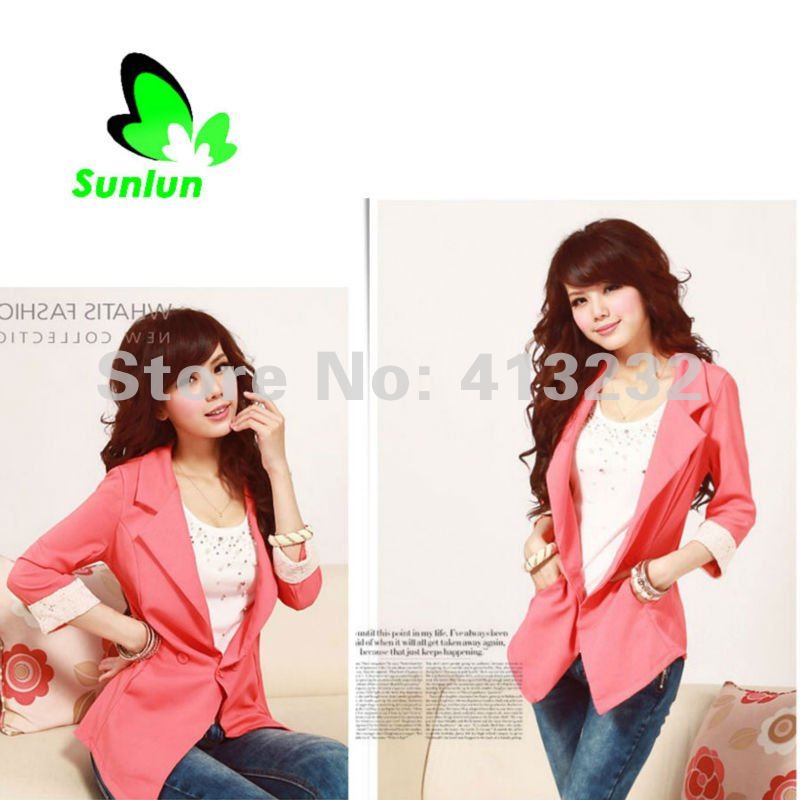 Sunlun Fantasy Zone Free Shipping Ladies' Korean Fashion Lace Sleeve Small Suit Coat Blazers For Women 2012 New Arrival