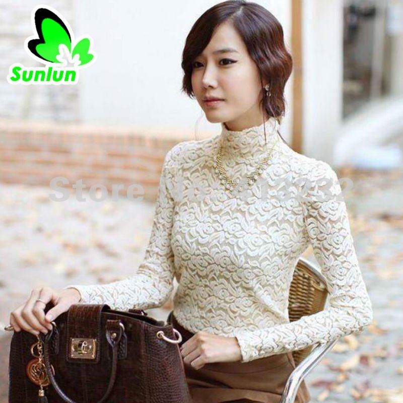 Sunlun Fantasy Zone Free Shipping Ladies' New Korean Version  Elegant Lace Shirt Petal Pattern Women Shirt