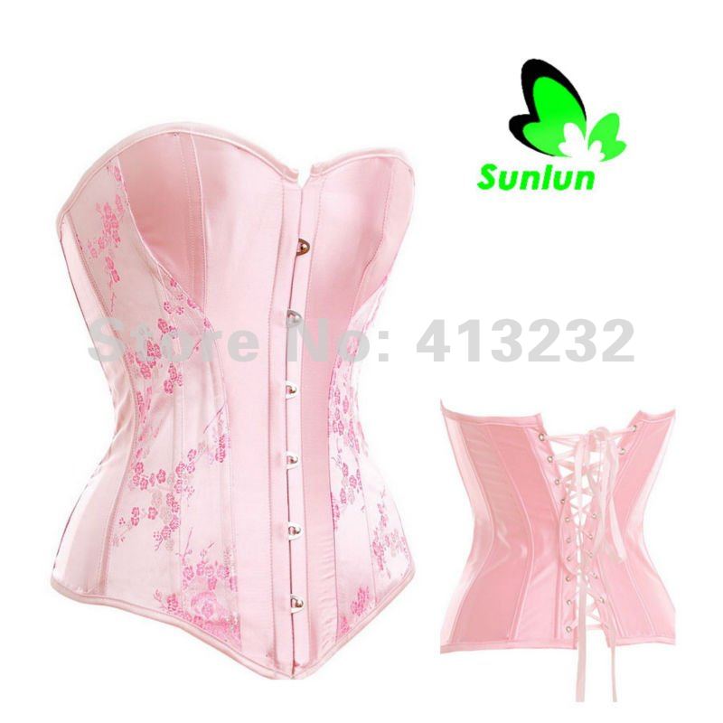 Sunlun Fantasy Zone Free Shipping Ladies' Sexy Pink Corset G-String Corset And Bustier Women Lingerie