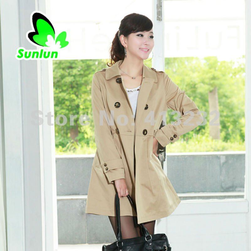 Sunlun Fantasy Zone Women's Simple Style Fashion Double-Breasted Long Section Windbreak Women Autumn Coat Free Shipping