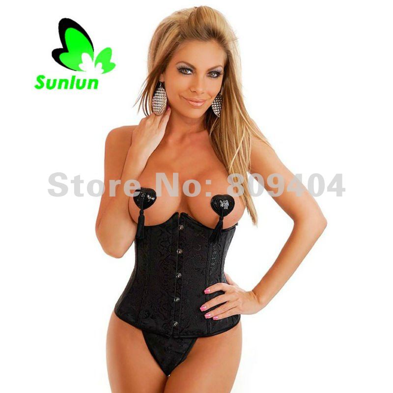 Sunlun Free Shipping Ladies' Sexy  Pattern Corset G-String  Black White Corset