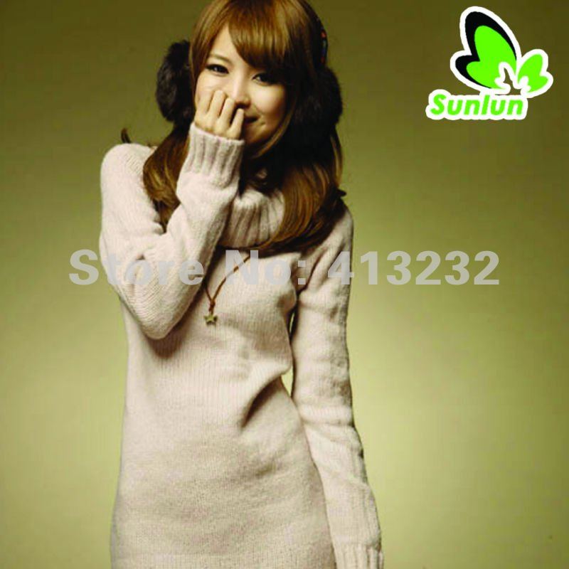 Sunlun Free Shipping Ladies' Stylish High Collar Knitting Sweater Winter Sweater Two Colors Available