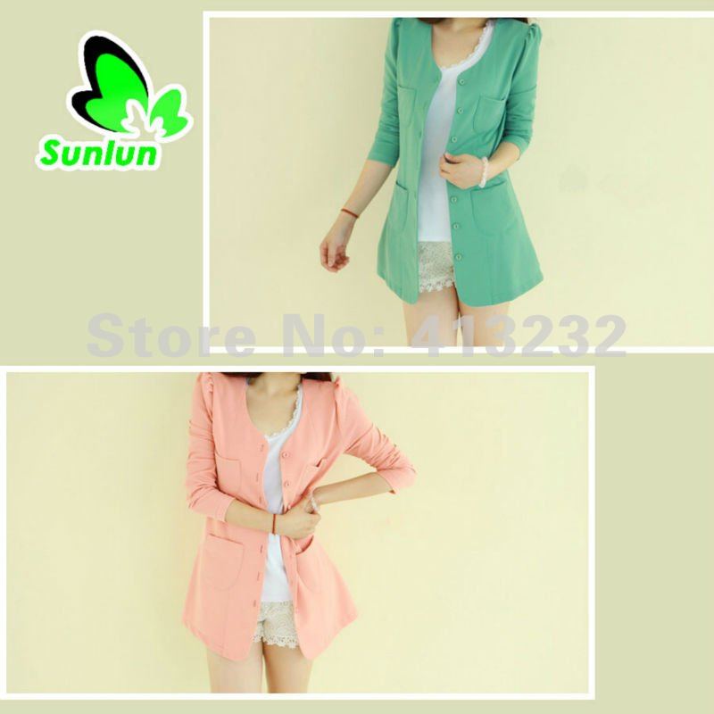 Sunlun Free Shipping Women High Quality Tightknit Twill Weave Cotton Round Collar Elegant Suit Coat Candy Color Coat