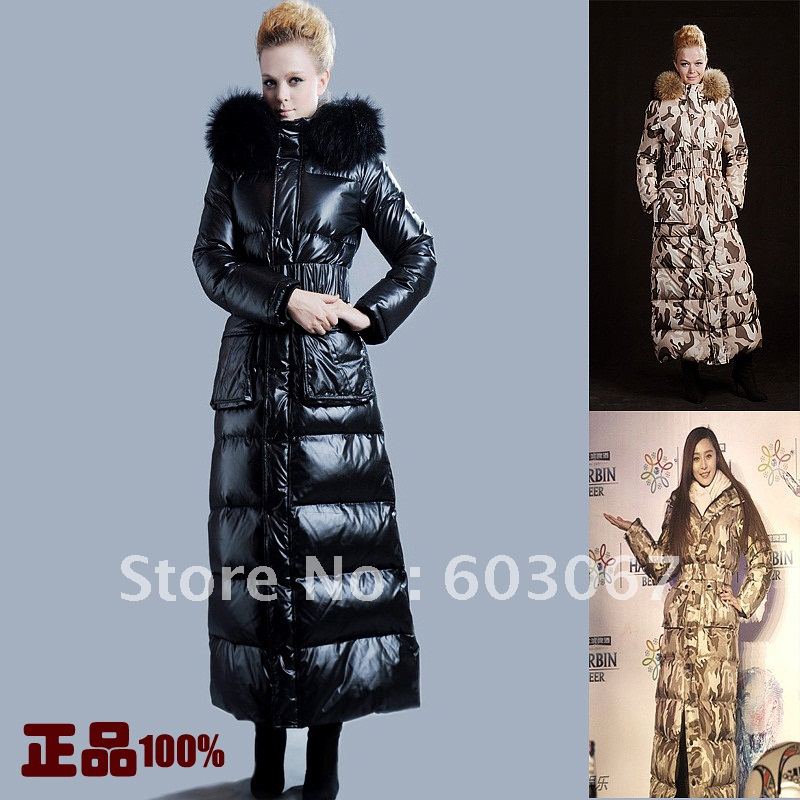 Super Camouflage luxury X long large fur collar slim thickening long down coat female