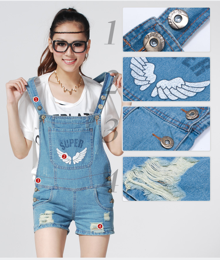 Super Cute Hot Fashion Light-Colored Frayed Do Old The Bib Fashion Women Denim Shorts Free Shipping (No. SLA123)