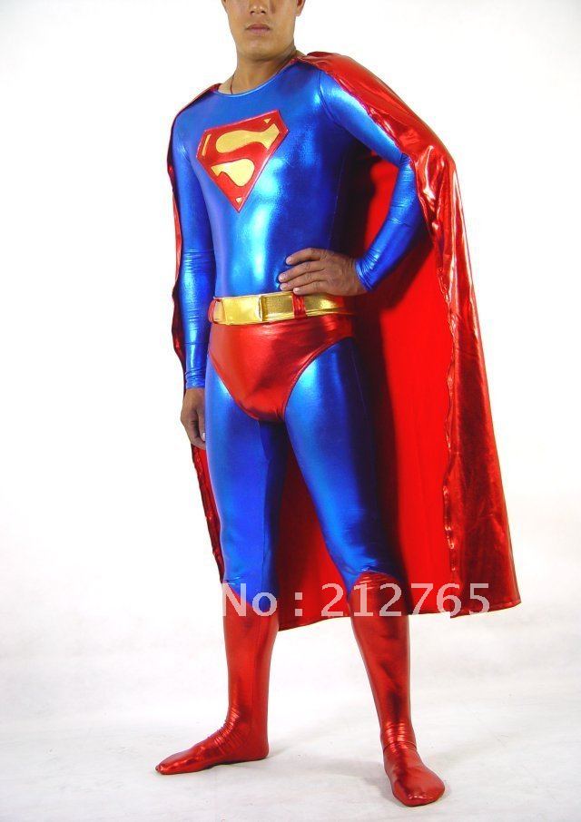 Super Man Zentai Suits Red And Blue Glue Block Decoration Male All-inclusive Tights Z14