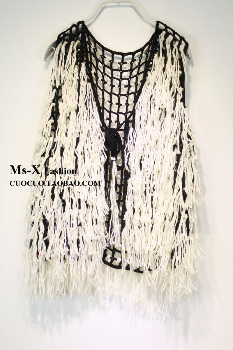 Super pull style ! fashion cool handmade yarn tassel vest style sweater