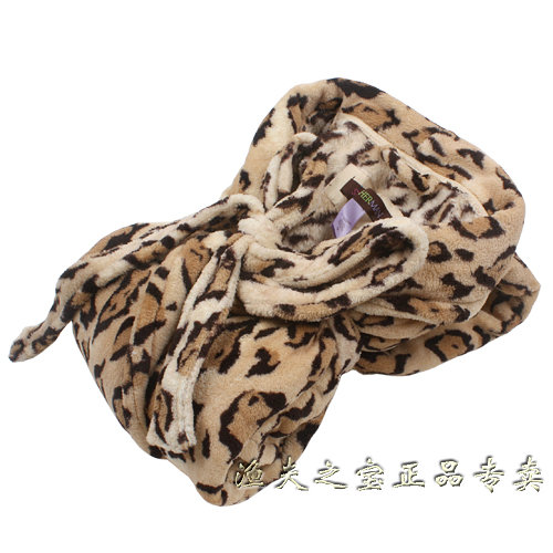 Super soft coral fleece sexy leopard print hooded robe women's bathrobes robe sleepwear lounge