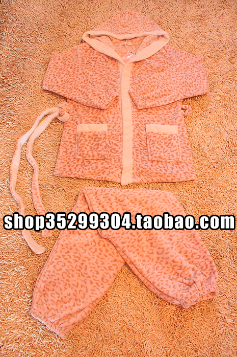 Super soft thickening coral fleece pink leopard print robe bathrobes short design belt trousers