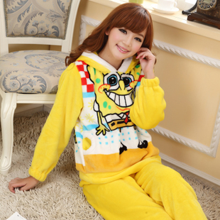 Super soft winter flannel thickening thermal sleepwear cartoon long-sleeve hooded female lounge set