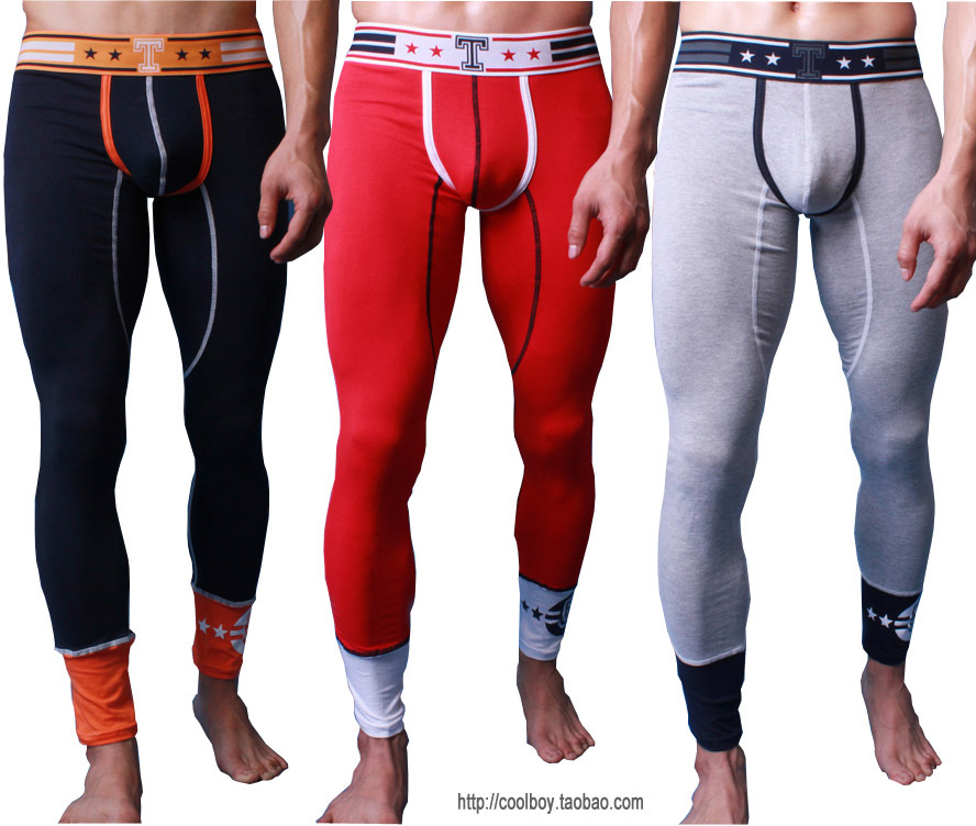 Superbody pants print male long johns 100% cotton thermal underwear low-waist tight autumn and winter male legging