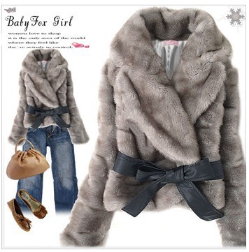 Supper soft faux fur rabbit hair lady coat , fashion THICKNING VERSION warm jacket , fluffy short outwear belted, free shipping