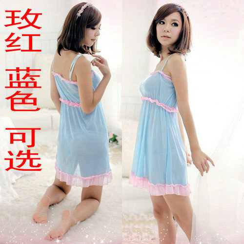 Suspender skirt thong set sleepwear nightgown female lingerie red blue 2