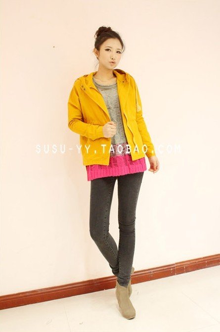 Susu . pull style candy coats low-high drawstring with a hood short trench outerwear three-color Free shipping