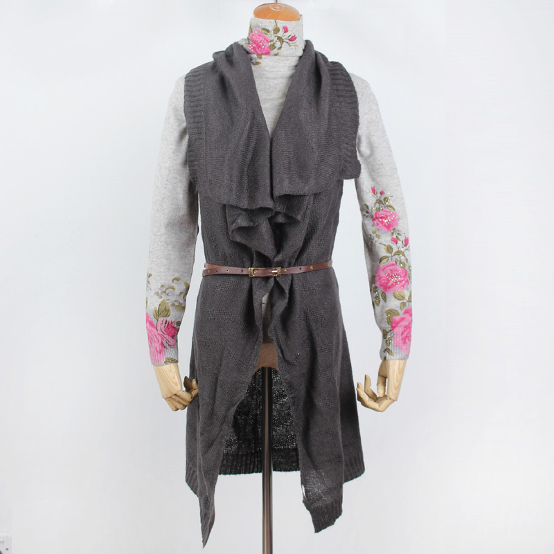 Sweater blending sleeveless knitted shawl medium-long cardigan k63 k9524