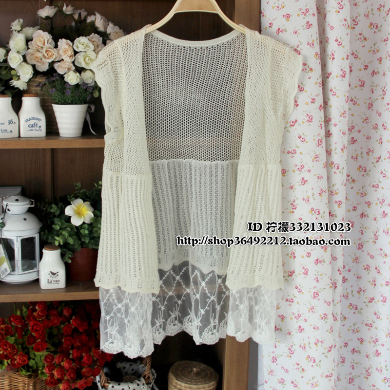 Sweater female cardigan outerwear air conditioning shirt sun protection shirt cutout lace