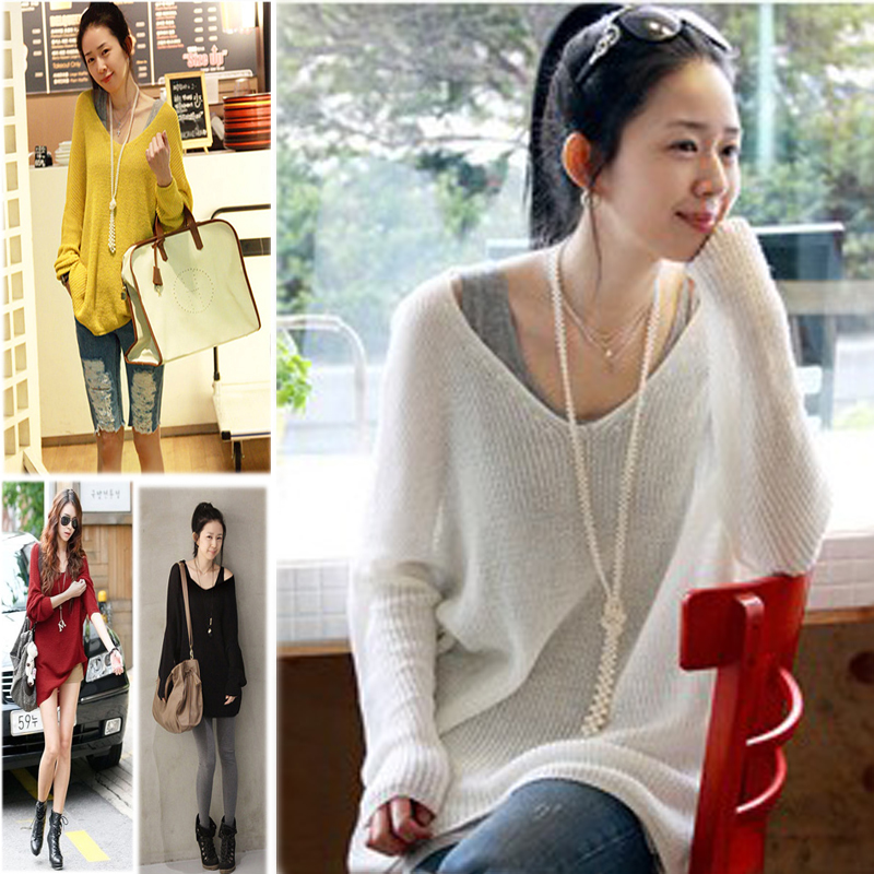 Sweater female loose outerwear autumn and winter plus size batwing sleeve medium-long pullover shirt basic sweater