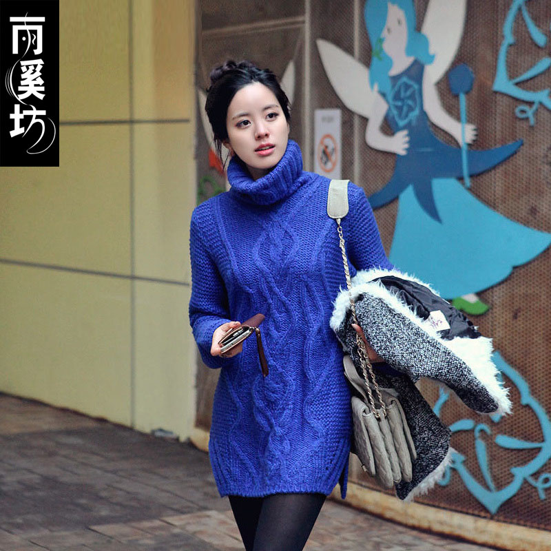 Sweater female loose thick sweater women's autumn and winter turtleneck sweater medium-long sweater knitted twisted