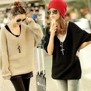 Sweater outerwear 2013 winter batwing sleeve batwing shirt V-neck plus size clothing sweater clothes