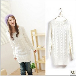 Sweater plus size twisted medium-long basic shirt women's o-neck loose sweater outerwear