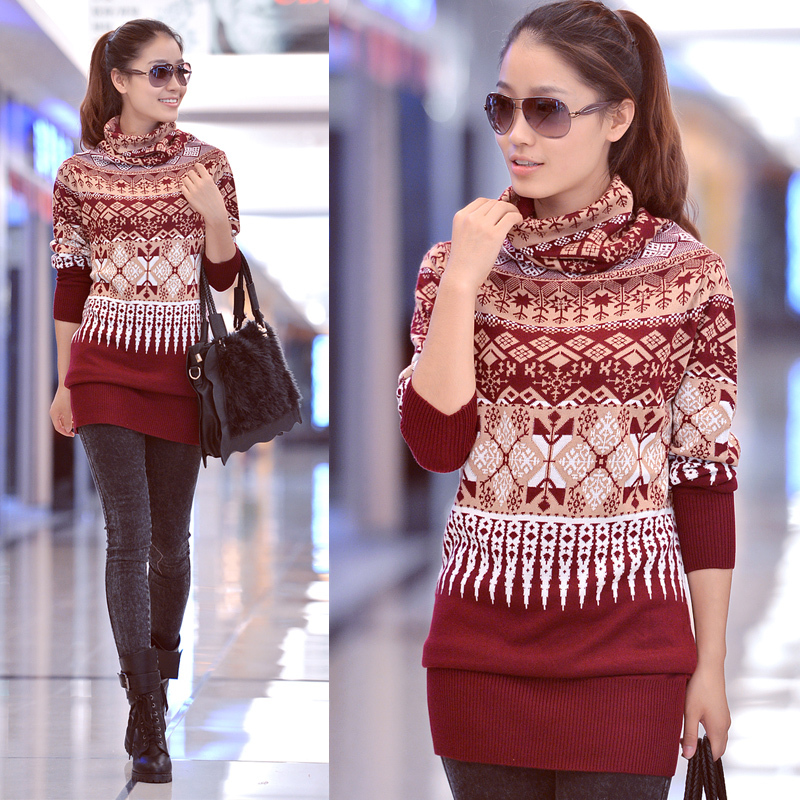 Sweater women knitted basic shirt turtleneck pullover long winter female loose dress