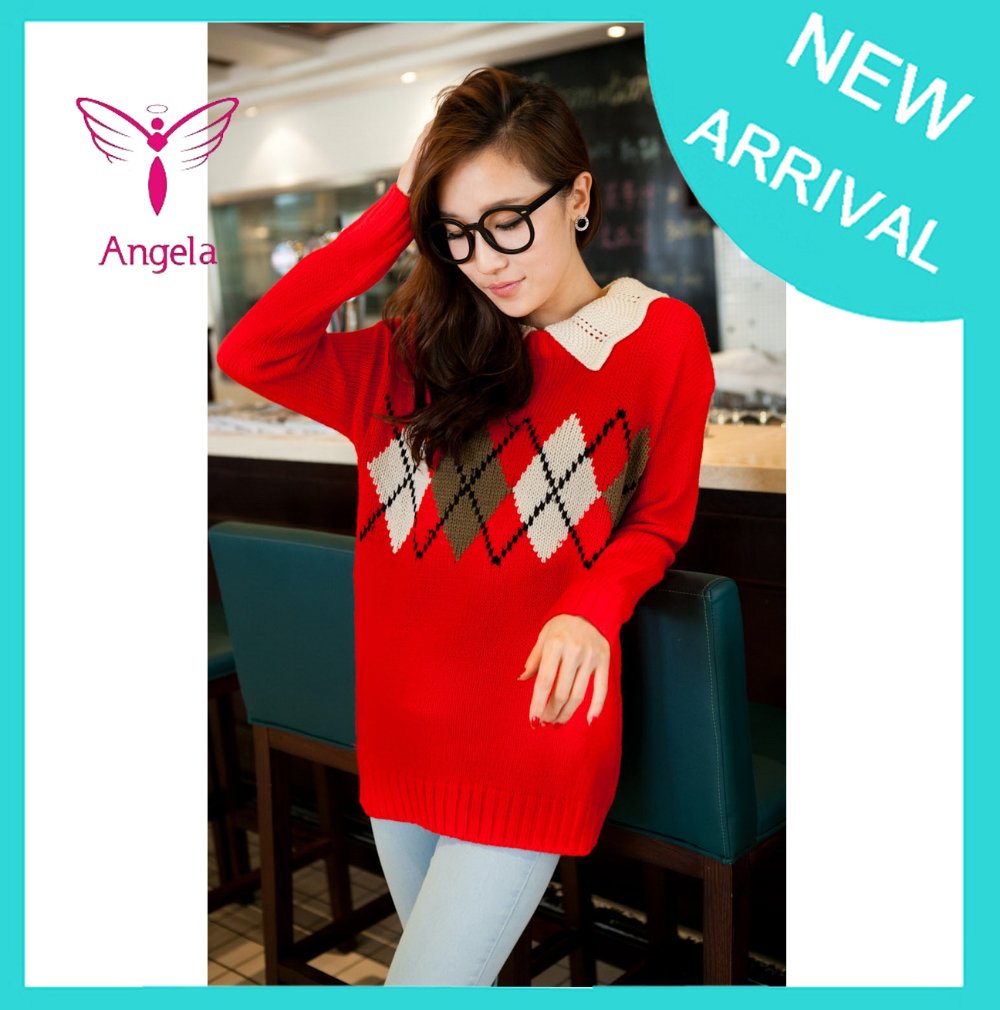 Sweaters 2012 Women Vivi Fashion Design Vintage Distinctive Falbala Collar British Plaid Long Sleeve Pullovers WS-022