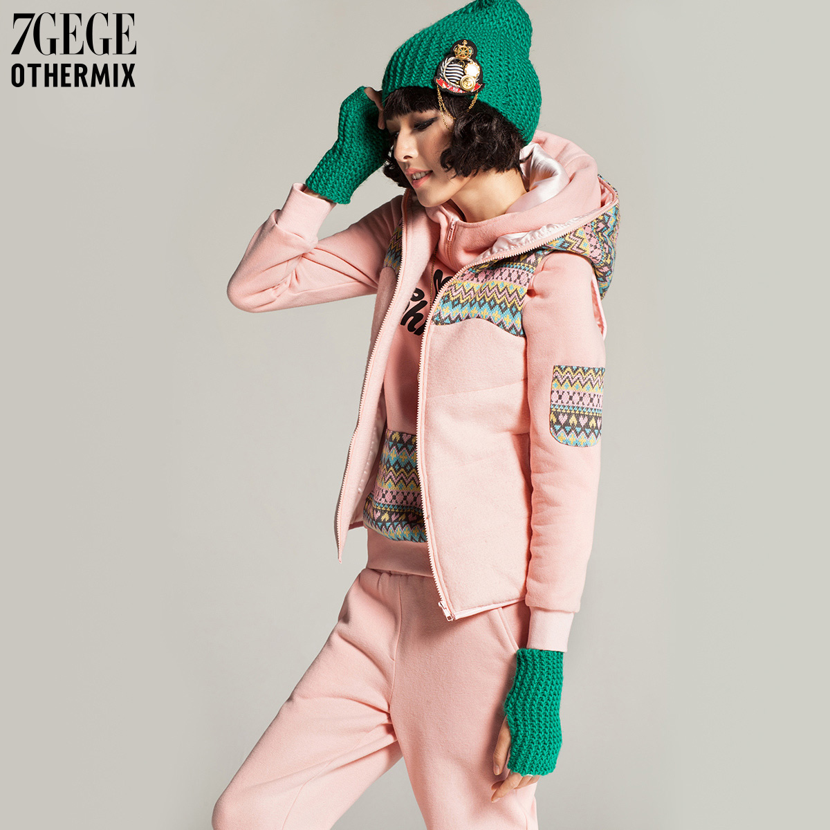 Sweatshirt patchwork fabric print with a hood vest outerwear female 12mk014001f