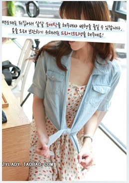 Sweep lacing thin denim short jacket 40